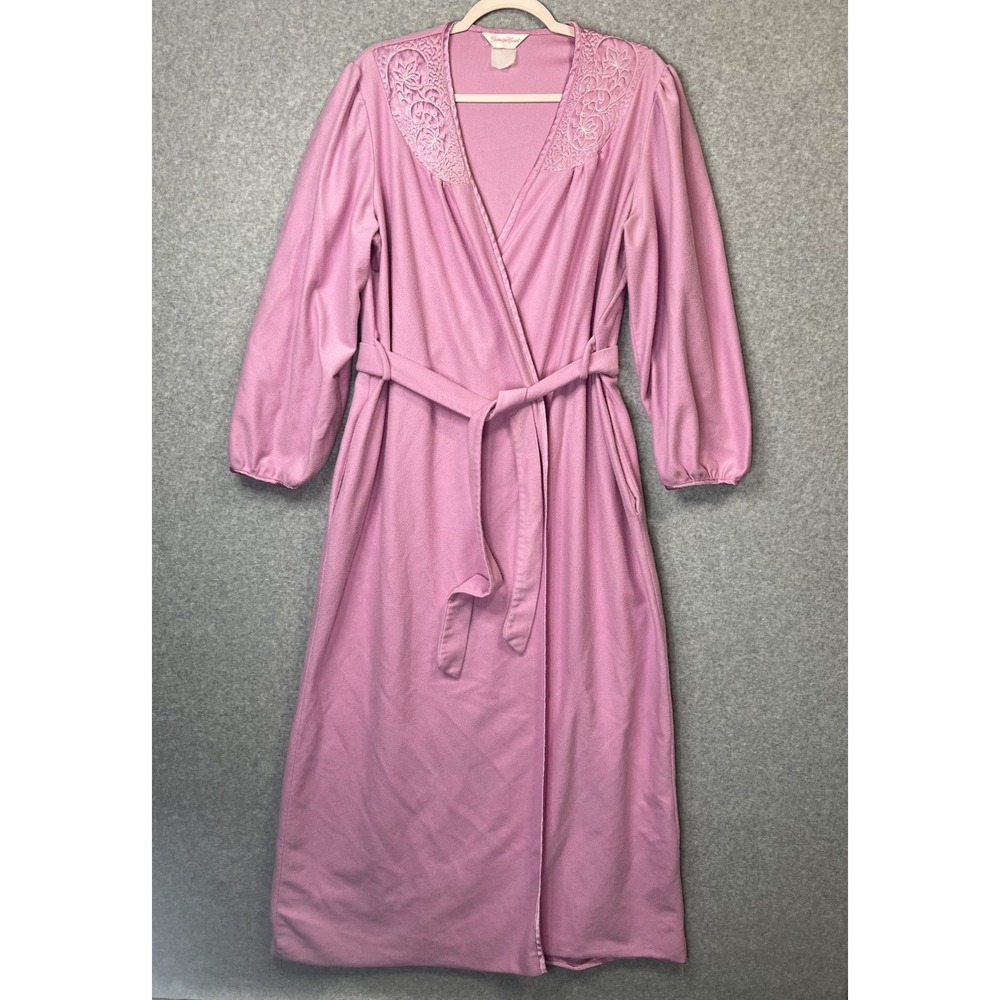 Vintage Carriage Court Pink Embroidered Robe Belted Housecoat Cottagecore (41,2)